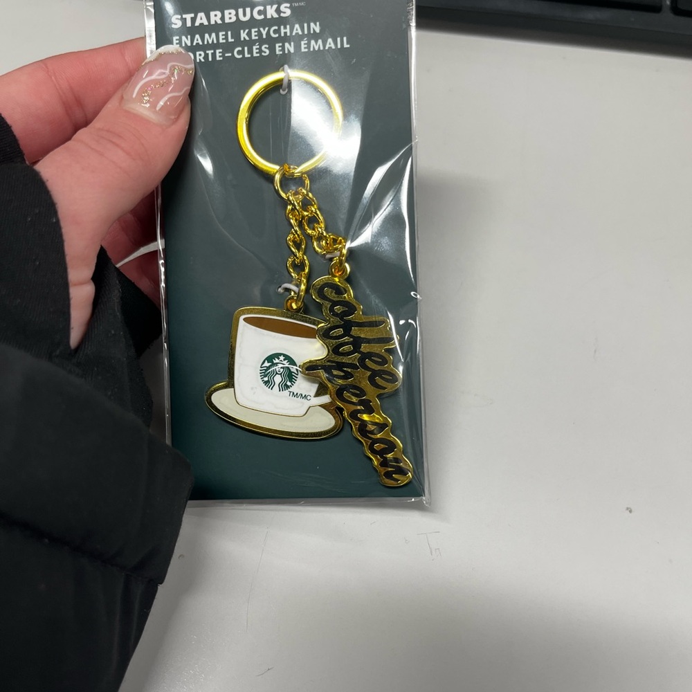 Starbucks Green and White Packaged Keychain